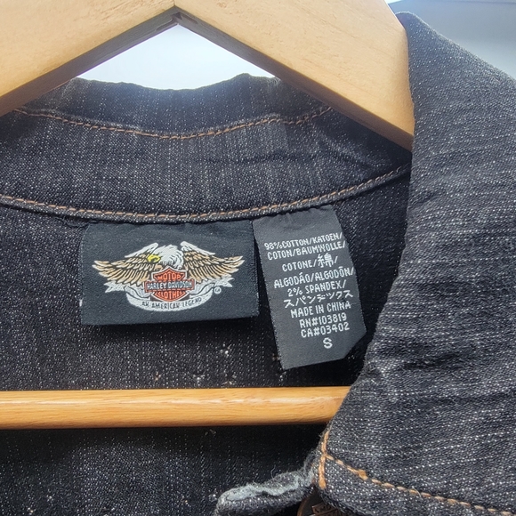 Women's Small Black Denim Cropped Harley Davidson Jacket Button Up - Picture 4 of 4